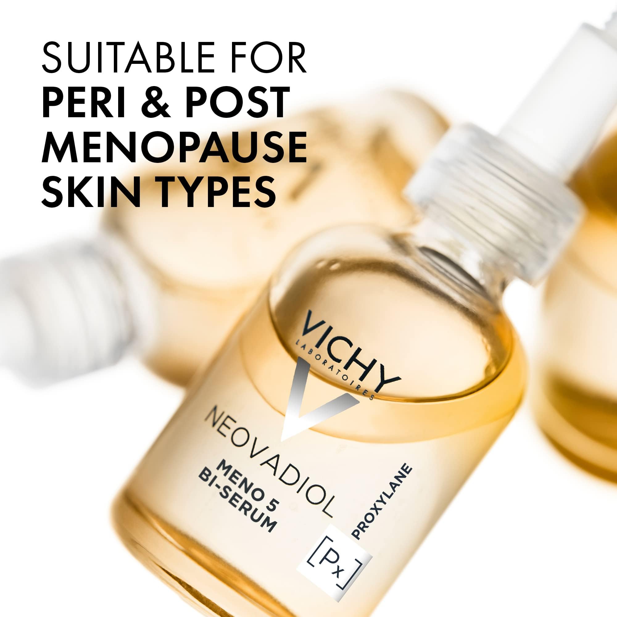 Glass bottle of Vichy Neovadiol Serum signaling rich moisture barrier support