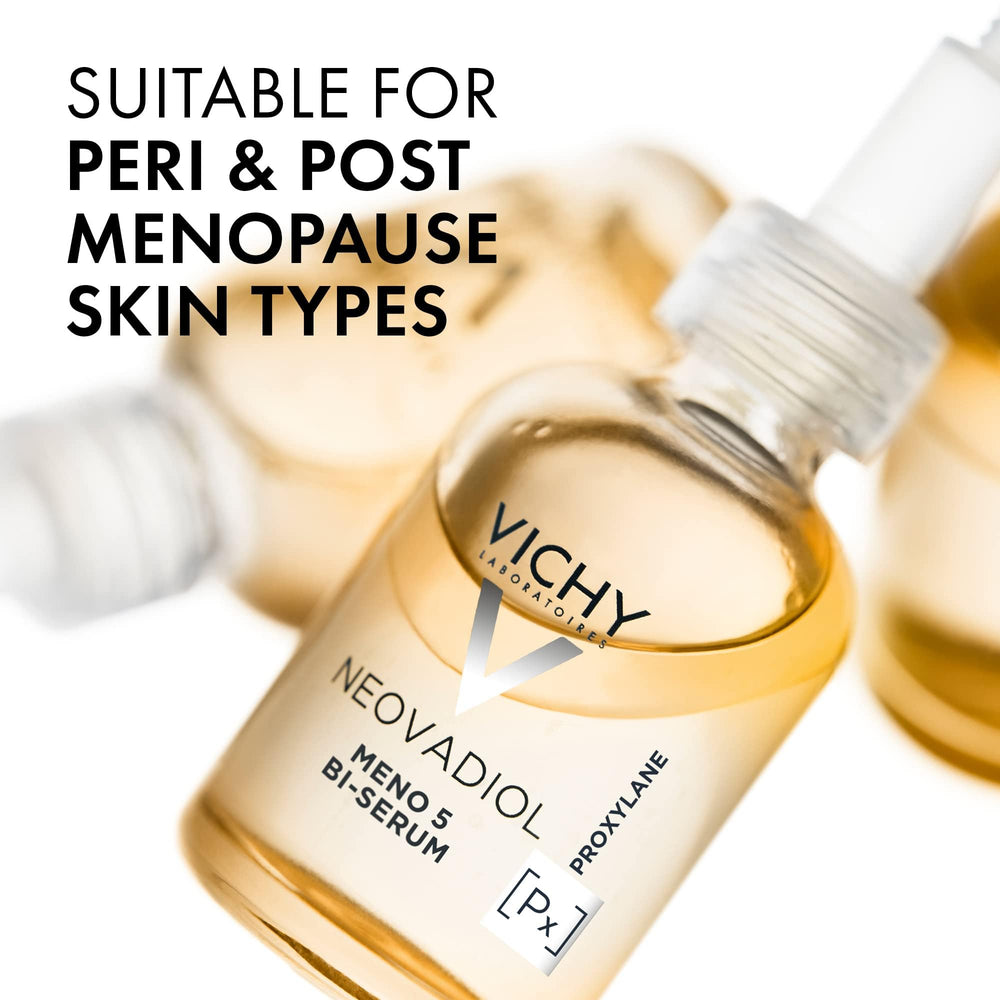 Glass bottle of Vichy Neovadiol Serum signaling rich moisture barrier support