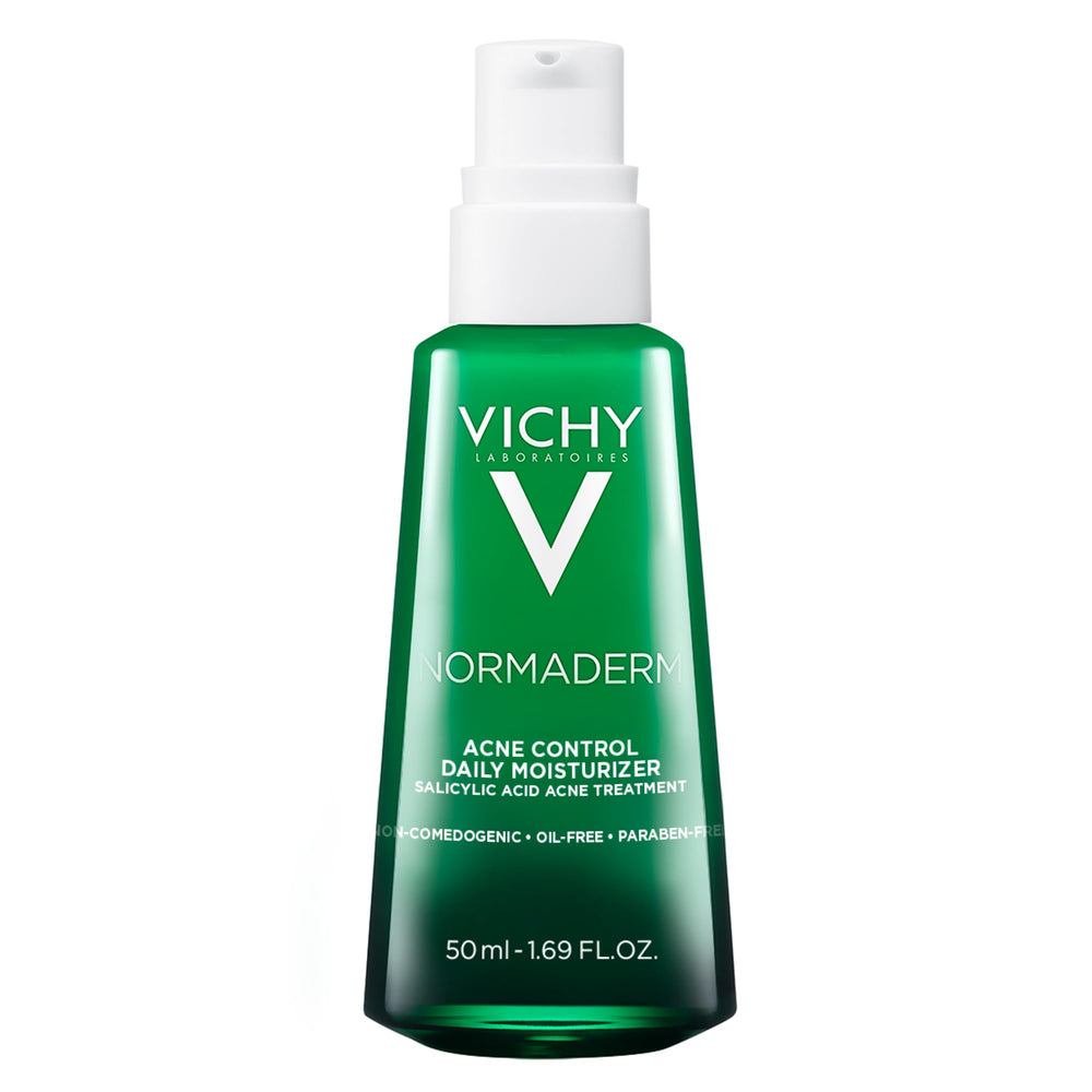 Vichy Normaderm acne-control moisturizer bottle with pump for easy daily use.