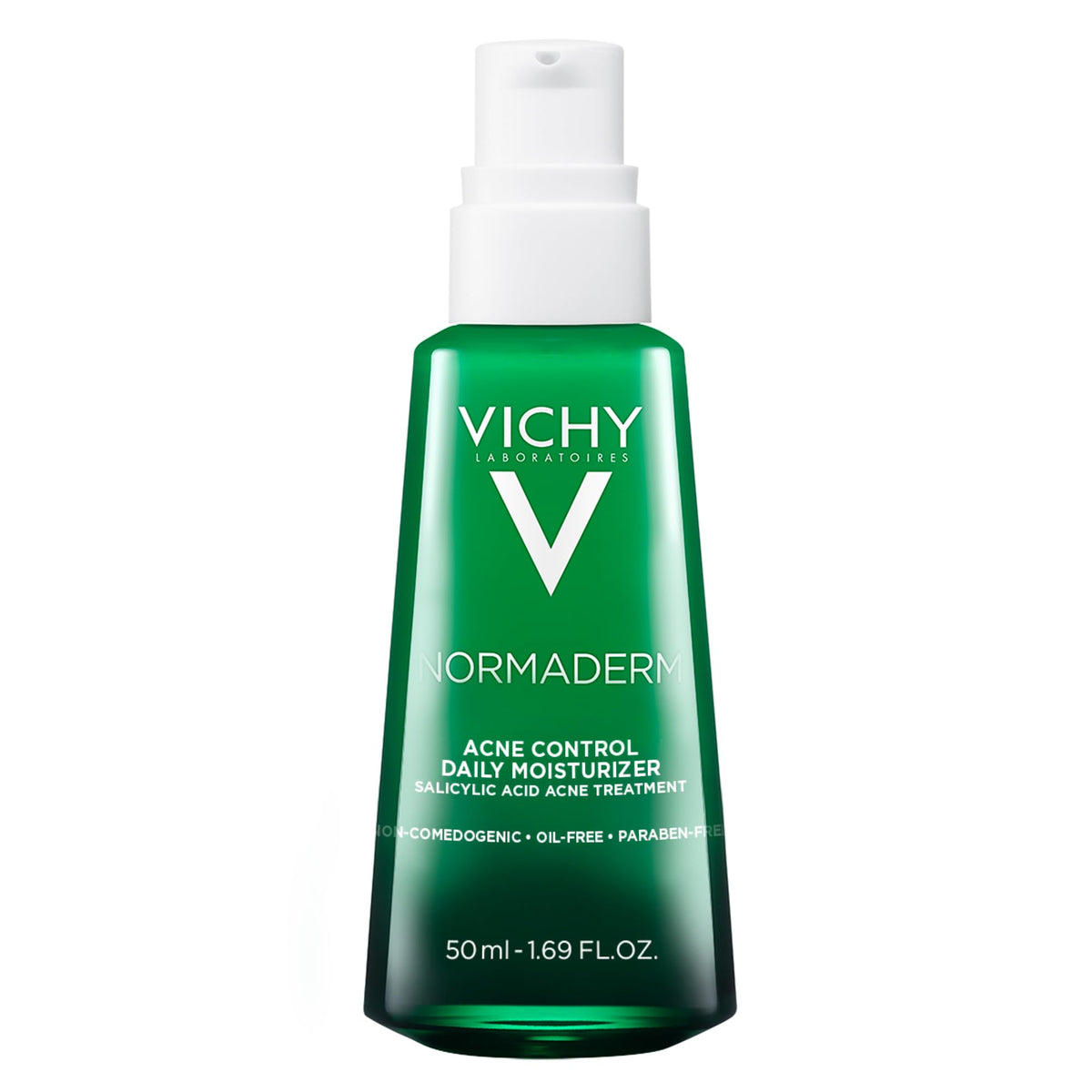 Vichy Normaderm acne-control moisturizer bottle with pump for easy daily use.