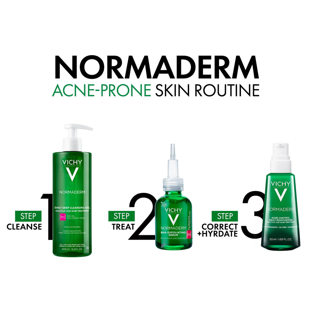 Packaging badge shows dermatologist-tested approval for VICHY Normaderm.