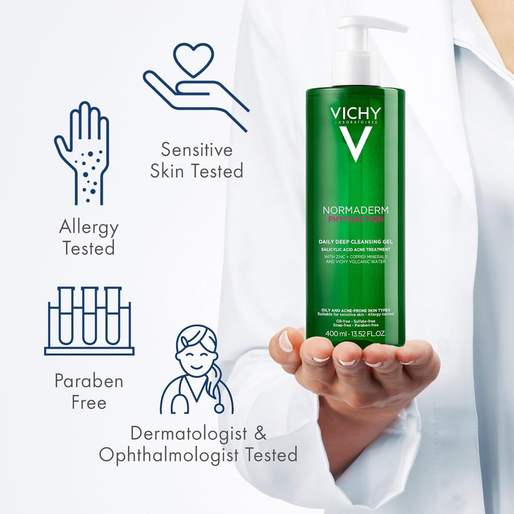 VICHY Normaderm translucent foam forms during cleansing rinse.