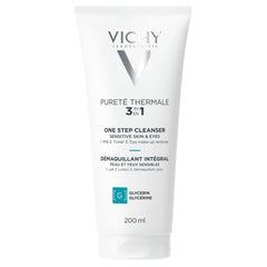 Vichy Pureté Thermale botella 3 en 1; limpiador suave desmaquilla y tonifica.