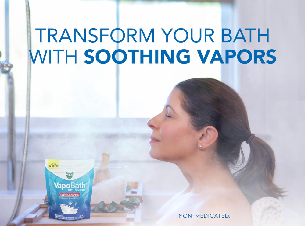 Vicks VapoBath aroma eucalipto: experiencia sensorial calmante para el hogar.