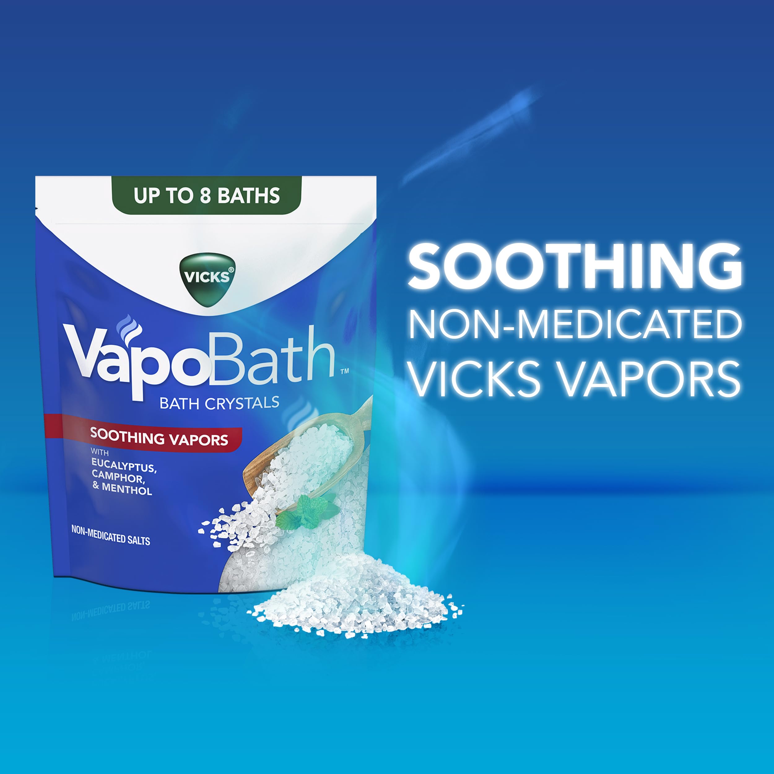 Vicks VapoBath beneficios aromáticos al inhalar vapores durante el baño.