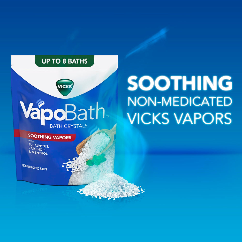 Vicks VapoBath beneficios aromáticos al inhalar vapores durante el baño.