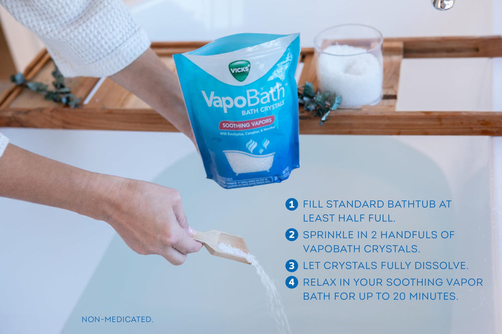 Vicks VapoBath baño de 20 minutos: ritual de relajación corto y agradable.
