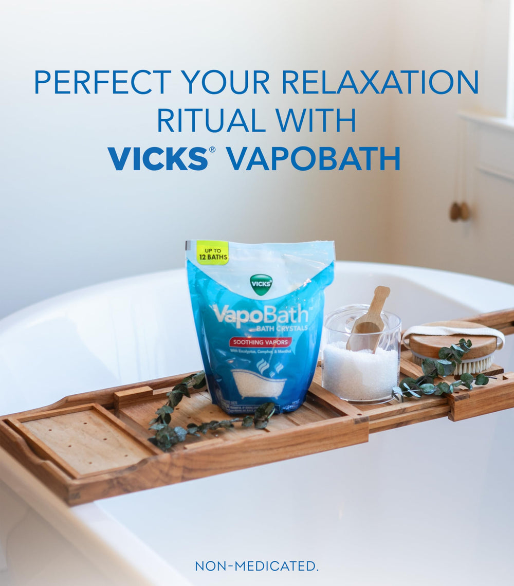 Vicks VapoBath mentol camfora: sensación refrescante para un baño vigorizante.