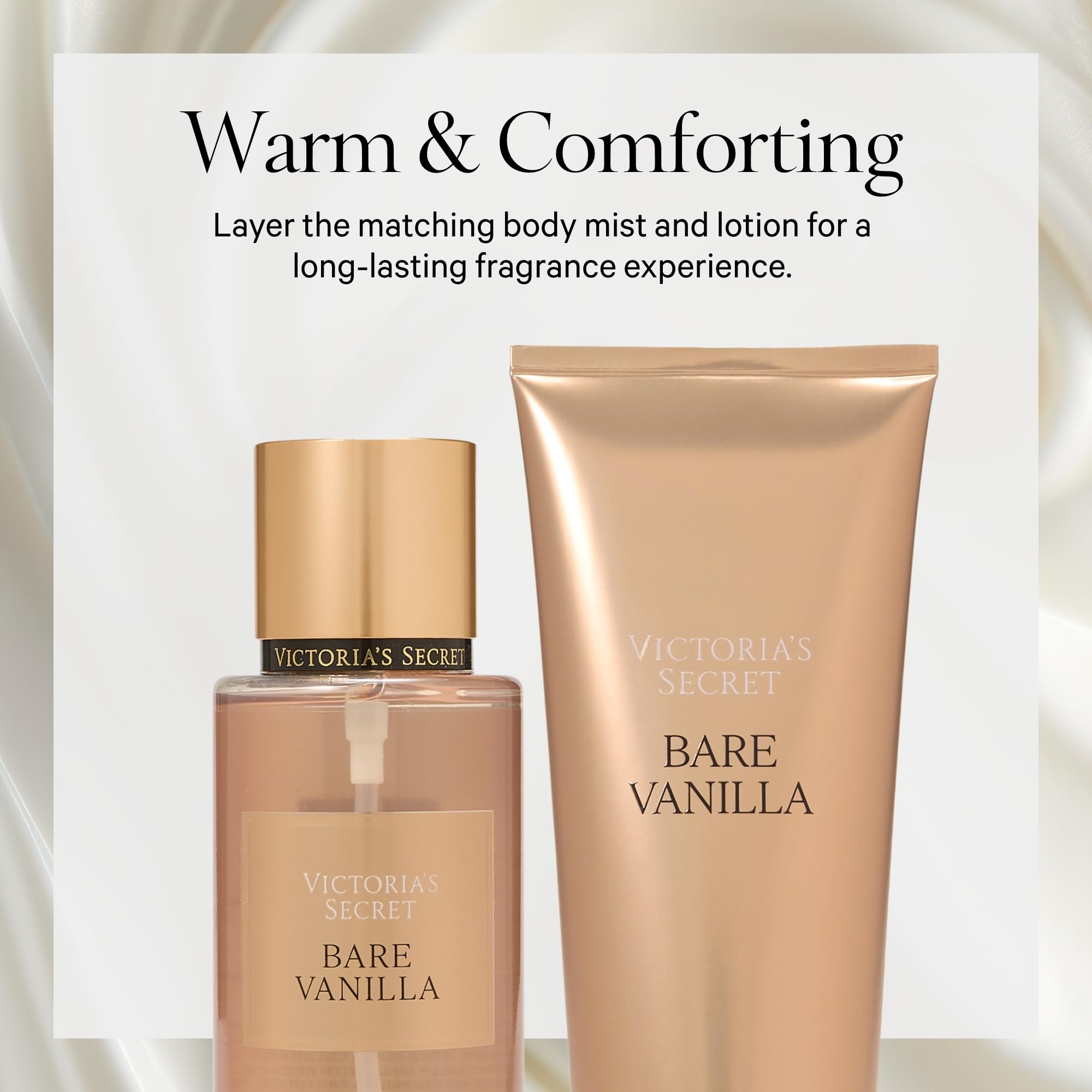Bare Vanilla cashmere-soft texture hints luxe fragrance layering.