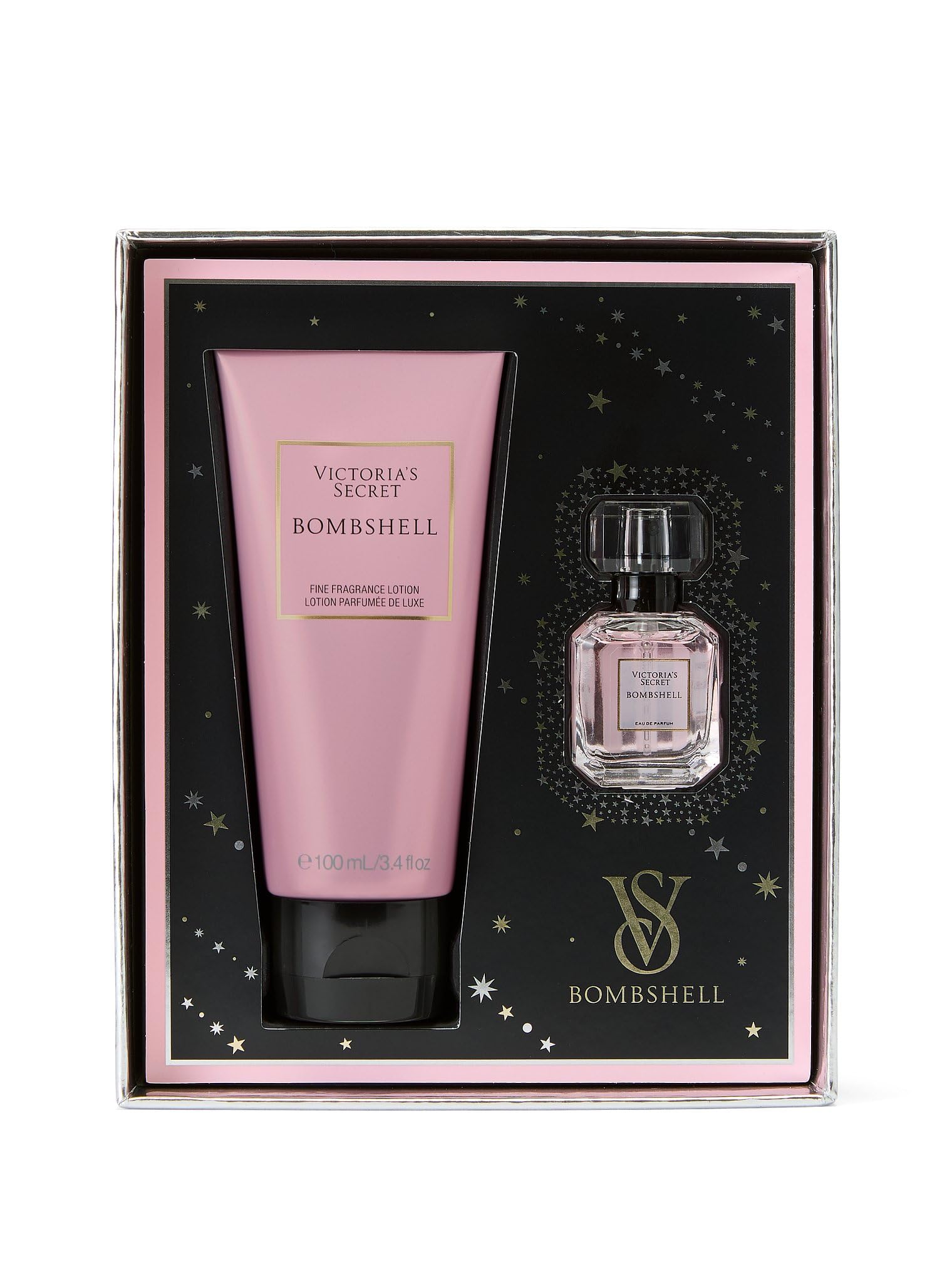 Victoria's Secret Bombshell mini-duo bottle close-up with gift-ready outer box