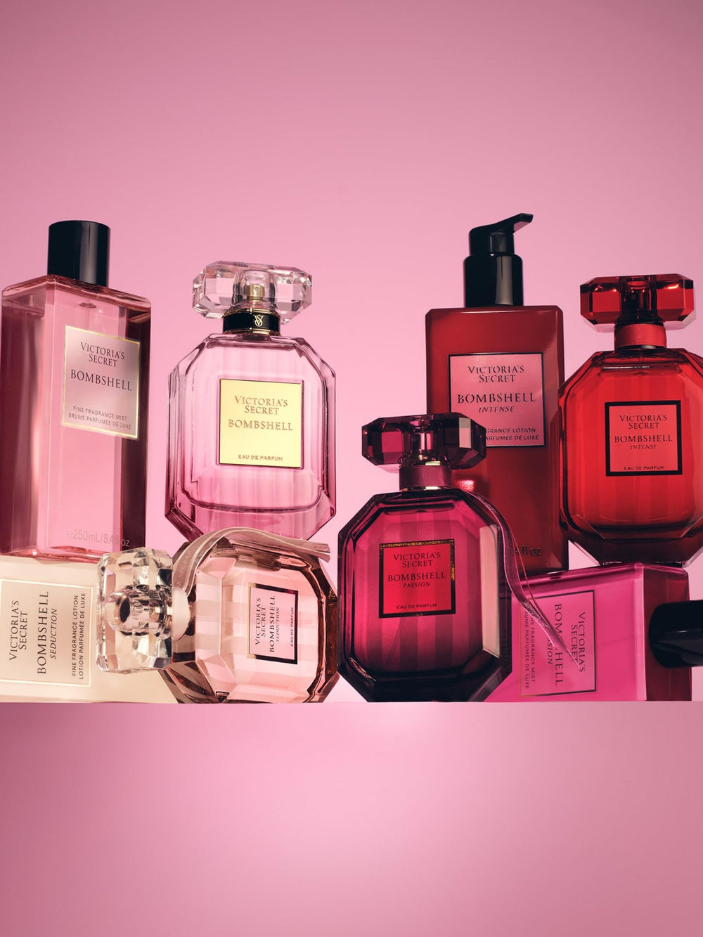 Victoria's Secret Bombshell vanity display, stylish setup for fragrance collection.