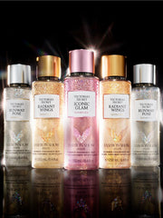Victoria's Secret Glam Shimmer Mist application highlights easy, on-the-go scent refresh.
