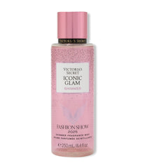Victoria's Secret Fashion Show Iconic Glam Shimmer Mist bottle offers radiant evening glow.