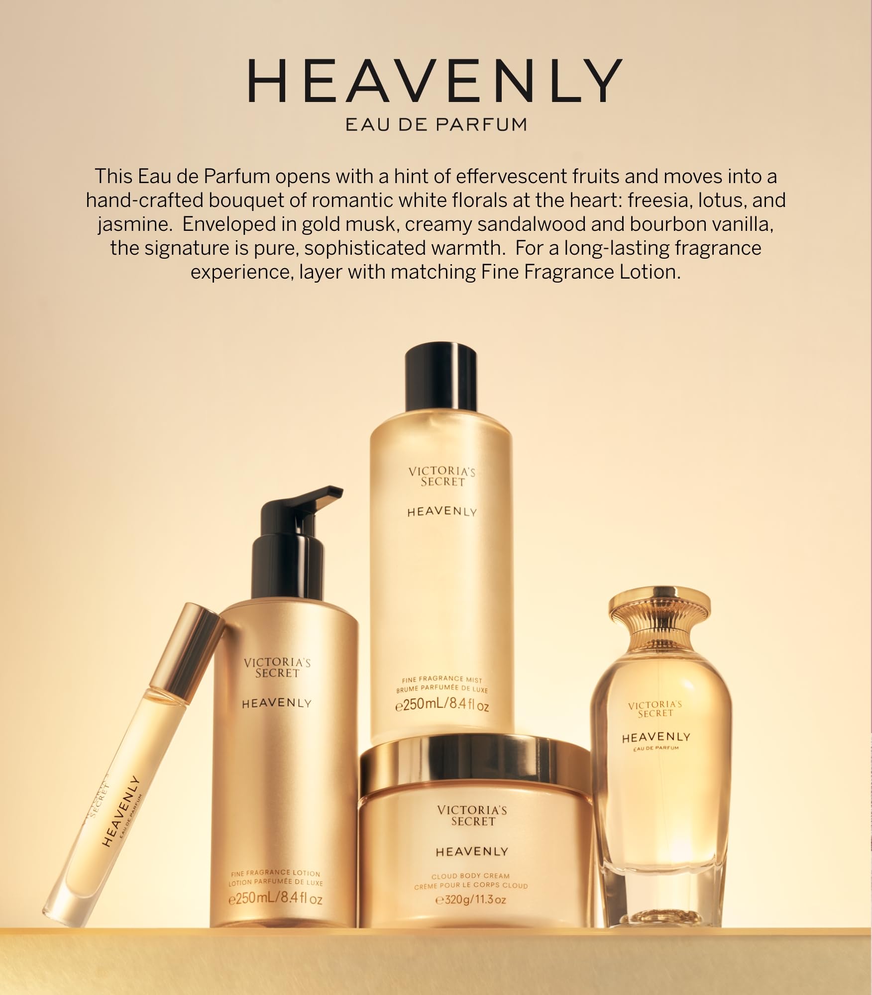 Victoria's Secret Heavenly warm vanilla and sandalwood visual.