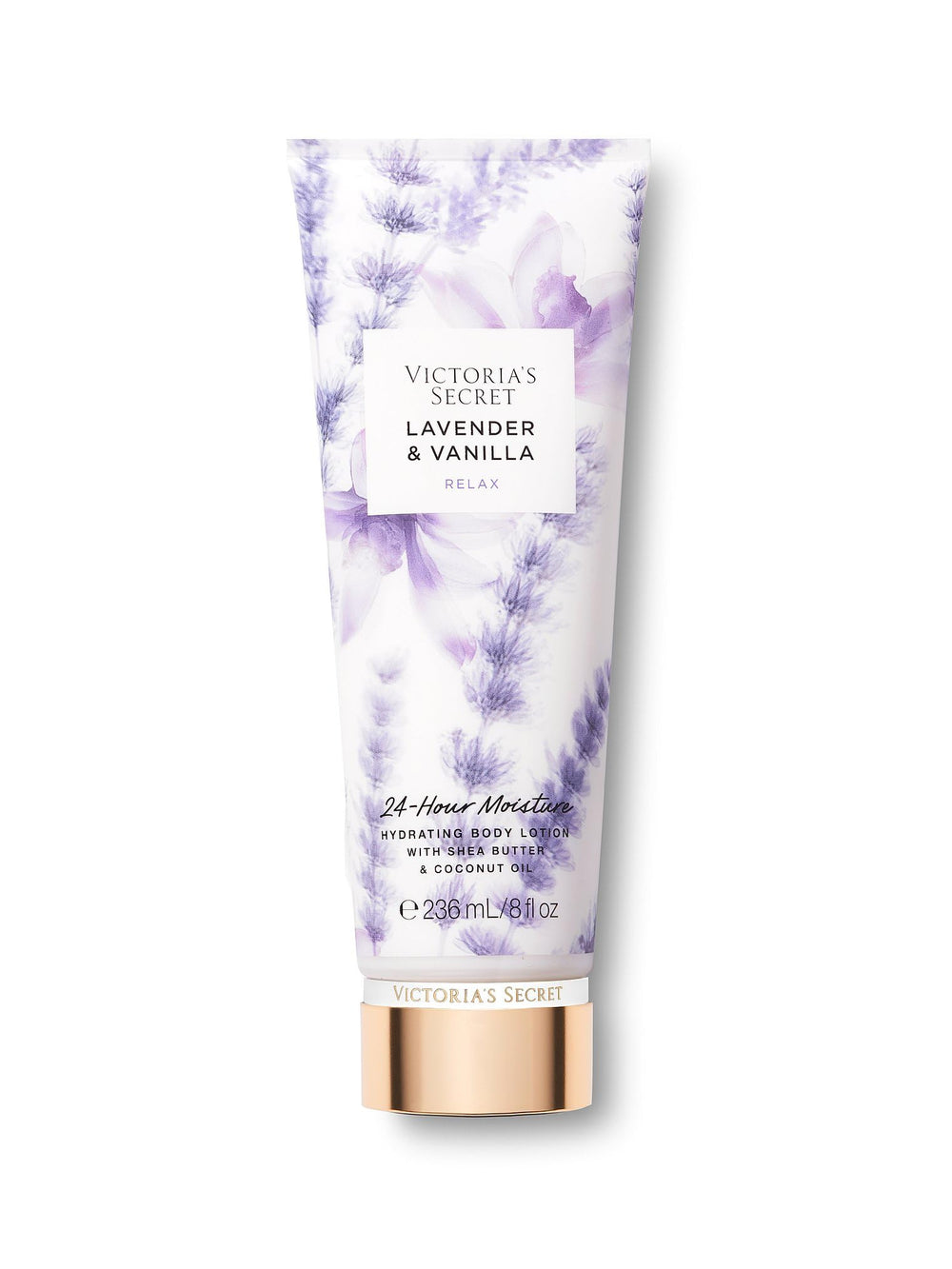Loción corporal de Victoria's Secret Lavanda y Vainilla, botella visible para uso diario