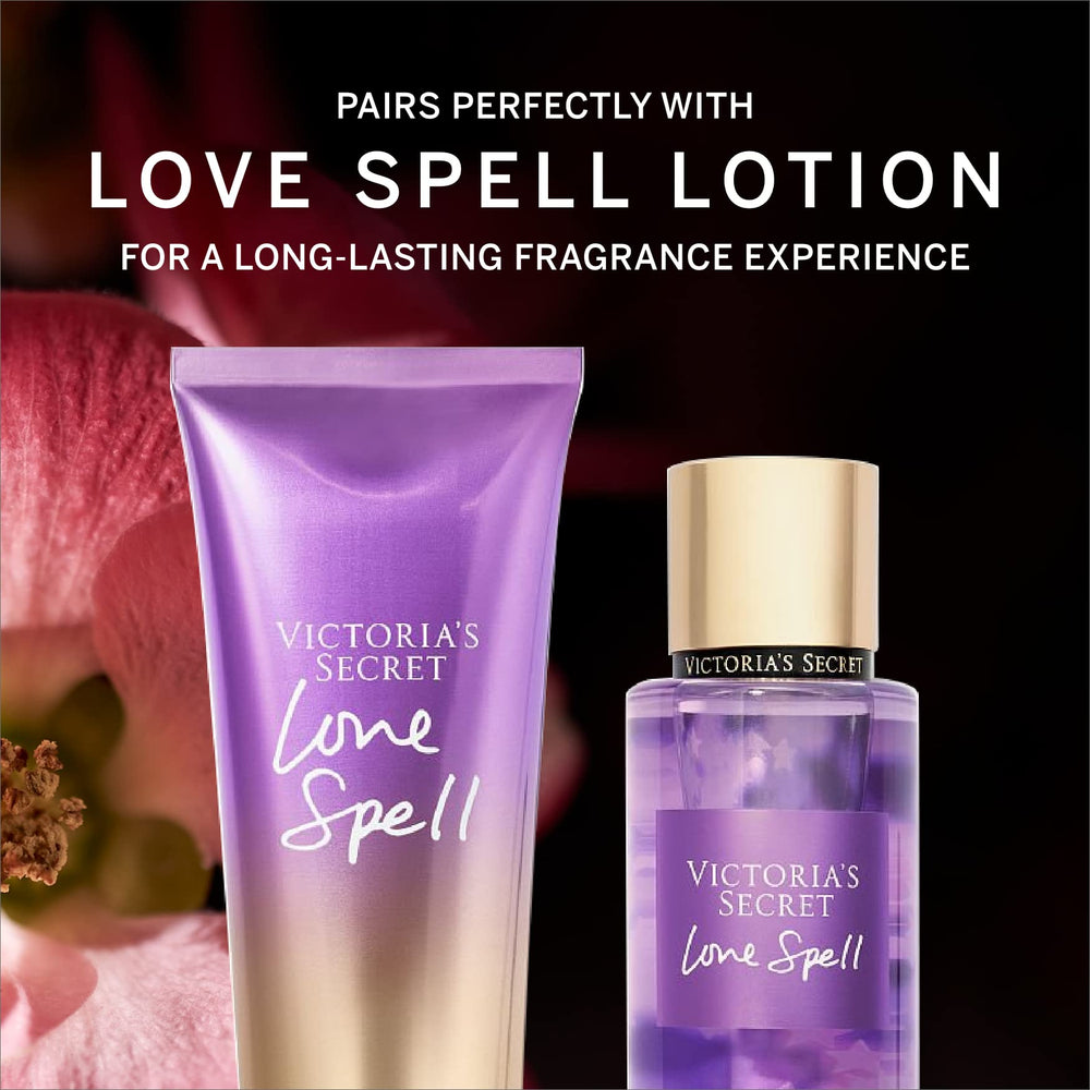 Victoria's Secret Love Spell mist on hair and body, easy reapply.