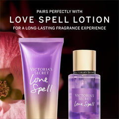 Victoria's Secret Love Spell mist on hair and body, easy reapply.