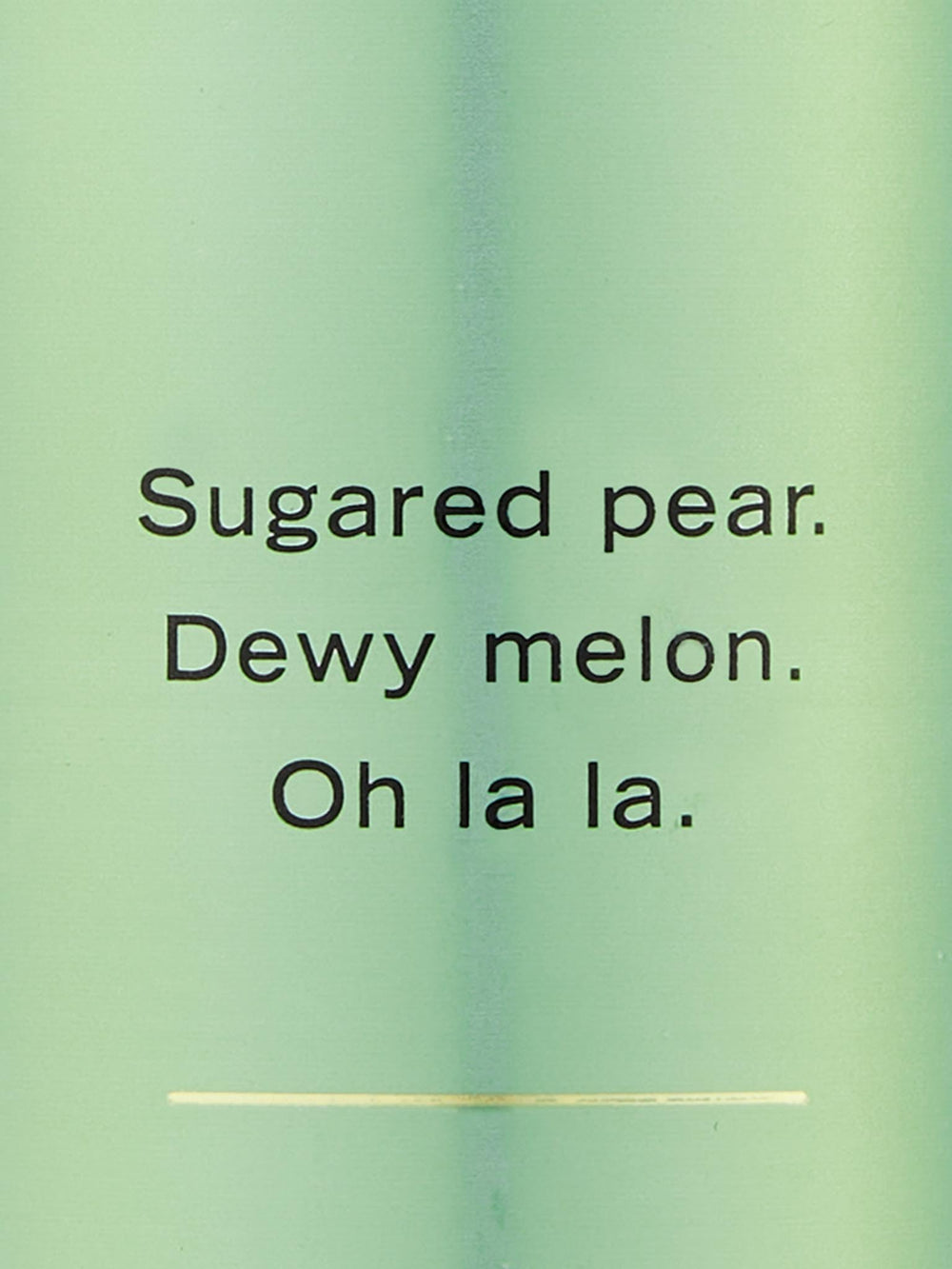 Victoria's Secret Pear Glace bottle back view, hints of sugared pear and dewy melon.