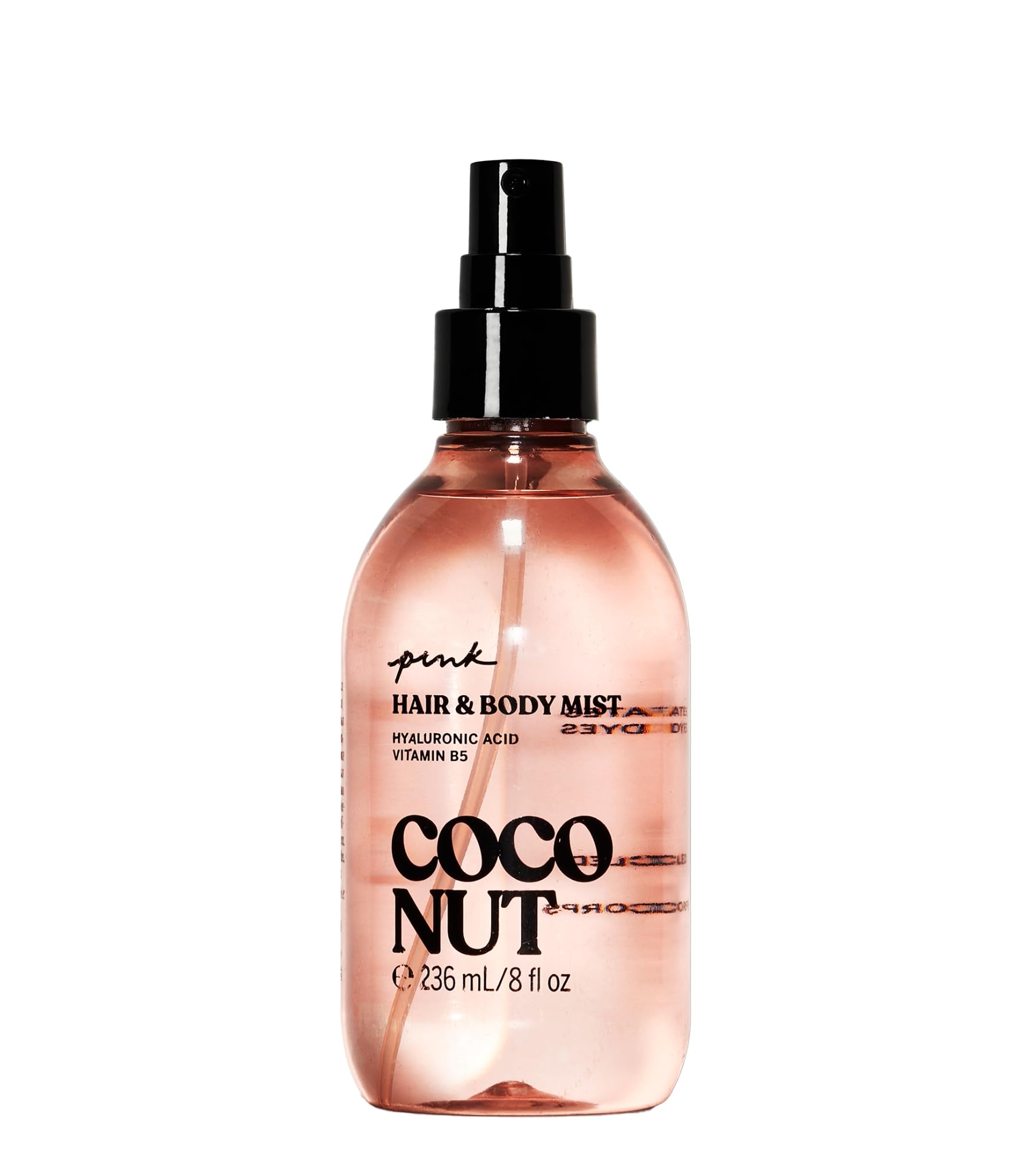 Victoria's Secret PINK Coconut Hair & Body Mist bottle for feather-light hydration and scent.