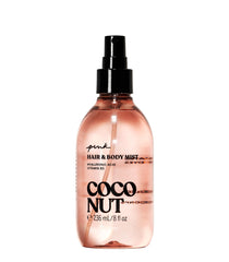 Victoria's Secret PINK Coconut Hair & Body Mist bottle for feather-light hydration and scent.