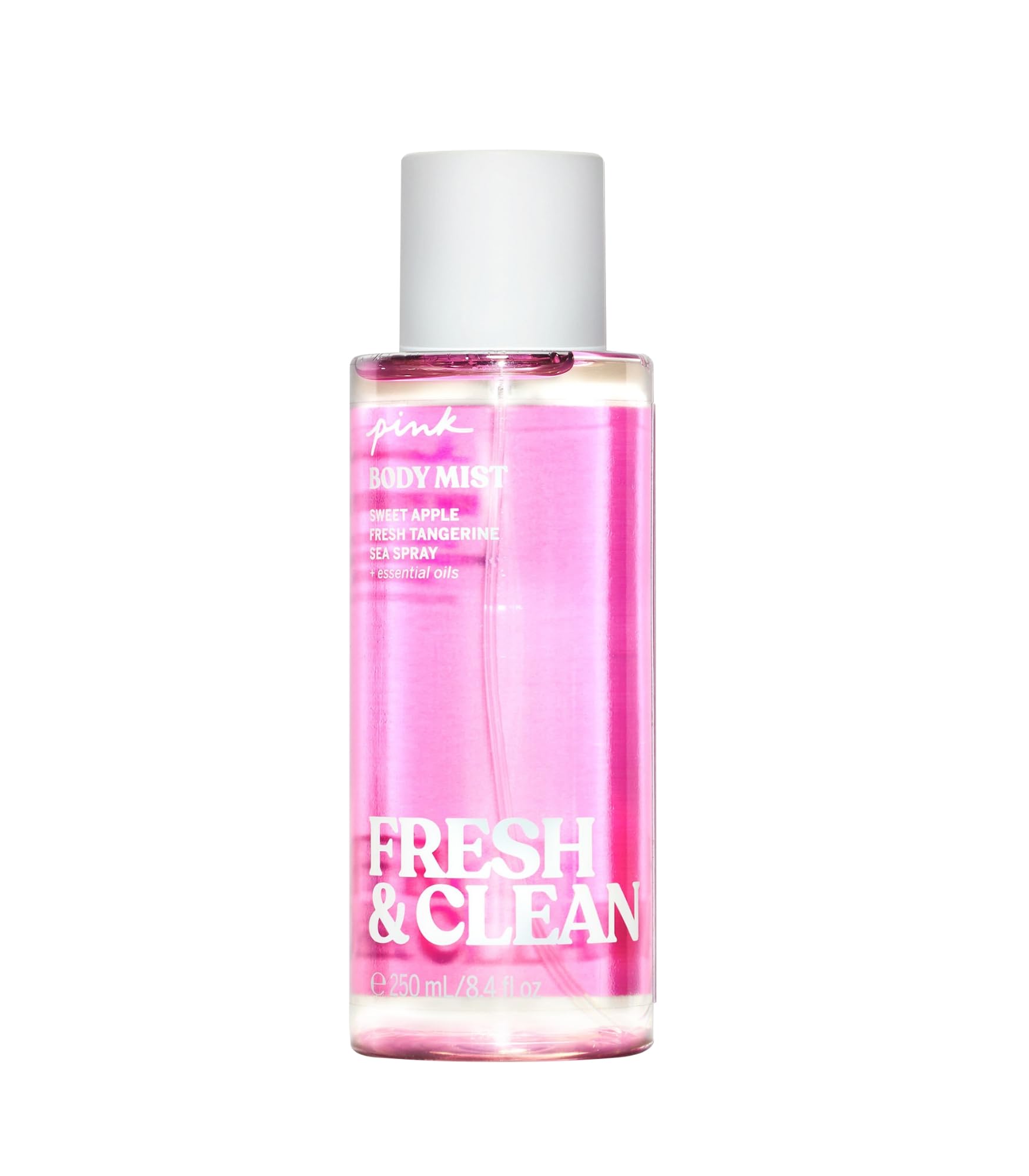 Victoria's Secret Pink Fresh & Clean bottle highlighting the long-lasting fragrance.