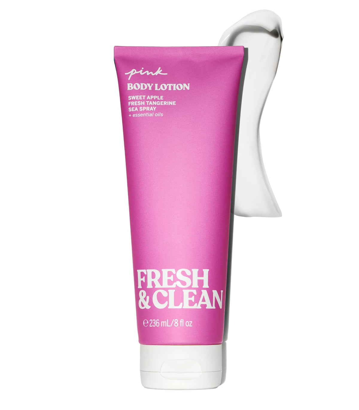 Victoria's Secret Pink Fresh & Clean lotion bottle front, daily moisture for hands and body.