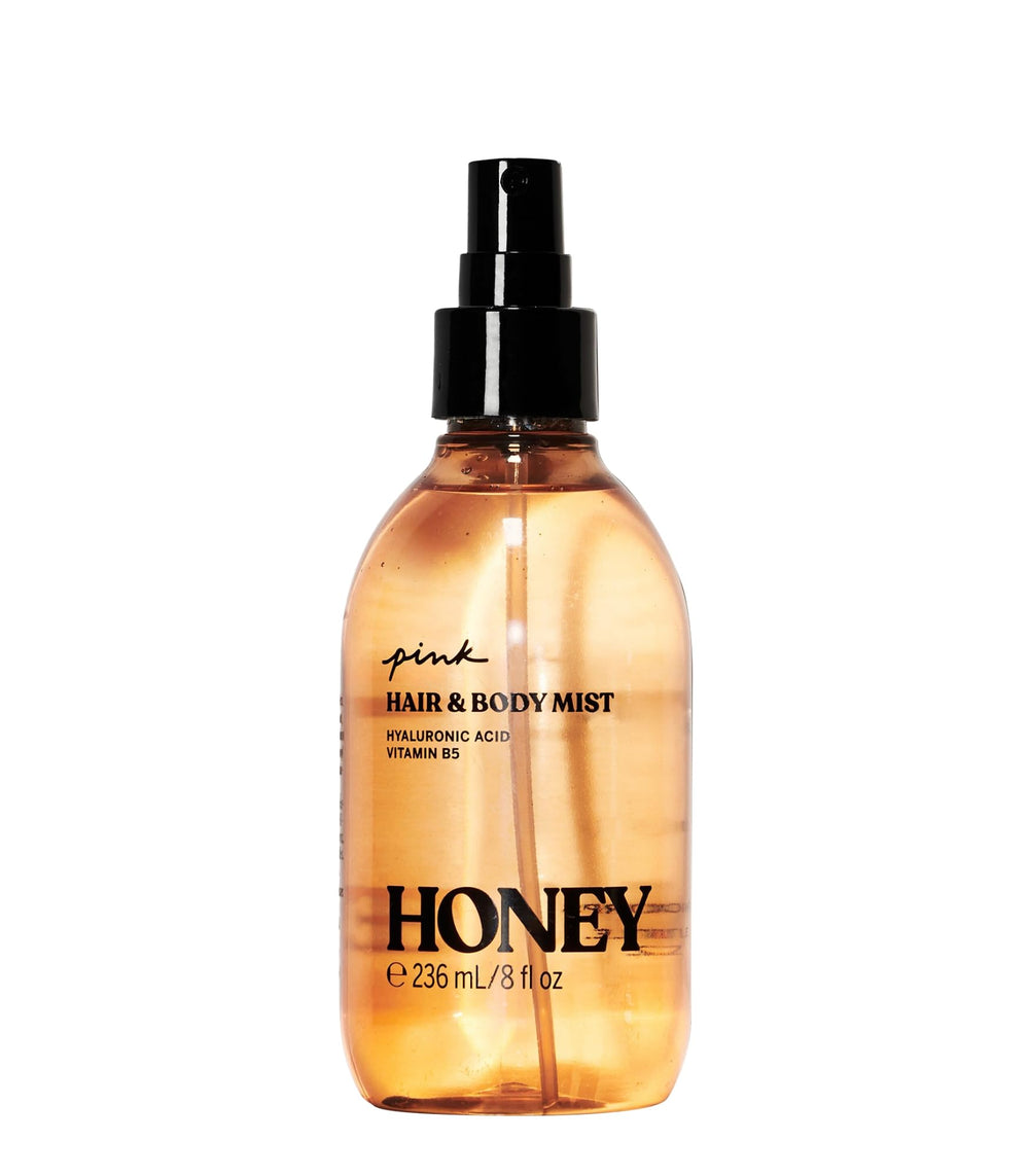 Victoria's Secret PINK Honey Hair & Body Mist bottle offers quick daily refresh.