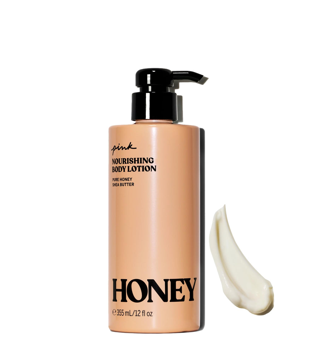 Victoria's Secret Pink Honey loción corporal, botella visible, hidratación suave para la piel.