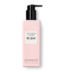 Close-up of Tease lotion texture reveals smooth, fast-absorbing pear-infused cream.