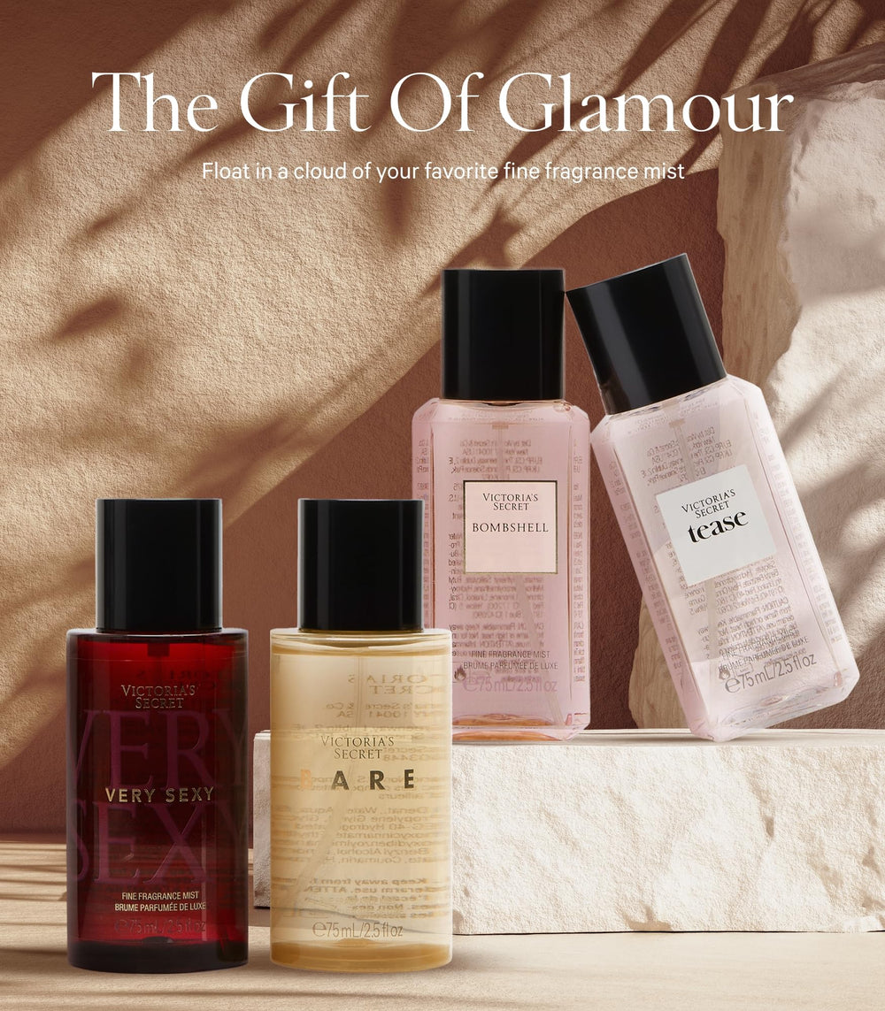 Victoria's Secret travel-size fragrance bottles, perfect for on-the-go.
