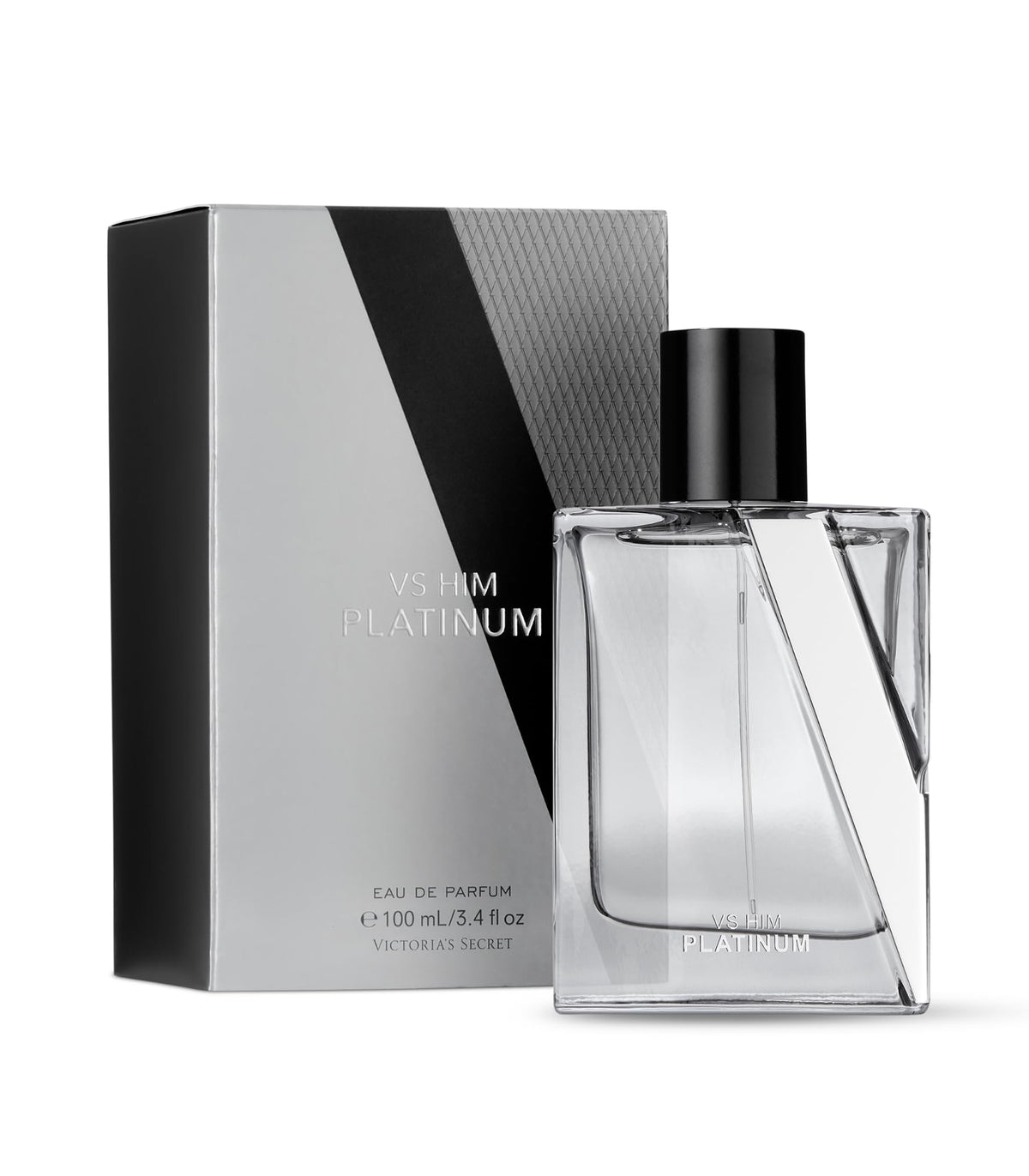 Victoria's Secret VS Him Platinum bottle front for a bold, lasting masculine impression.