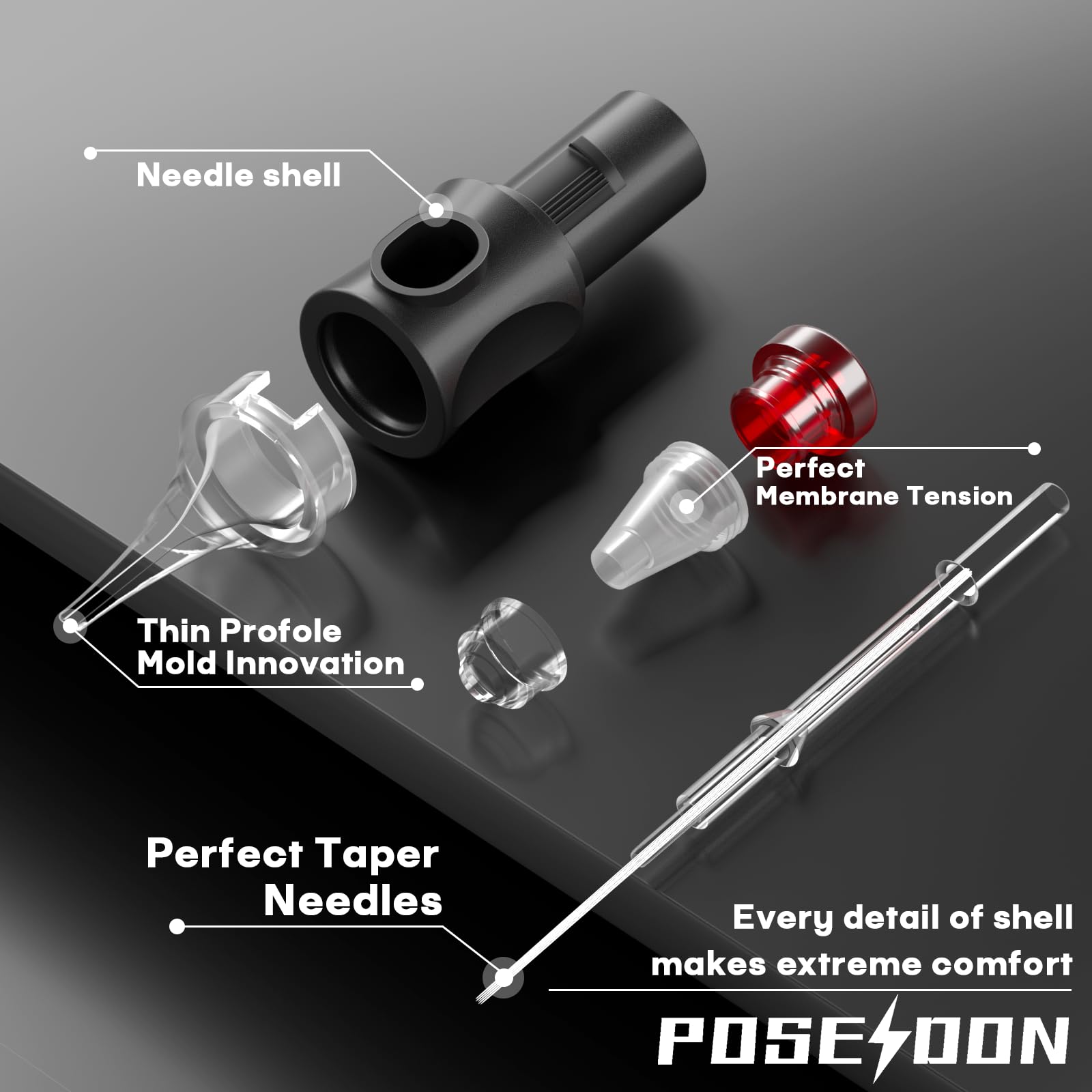 Vidattx Poseidon 9RL round liner with membrane for precise lines and ink control