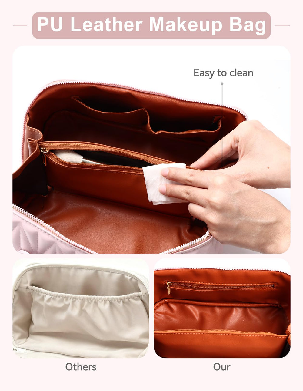 VIDIBESTY divided compartments help separate brushes and bottles neatly.