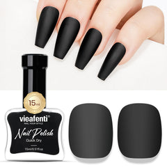 Vieafenti matte black nail polish bottle showing velvet matte finish for a chic look.