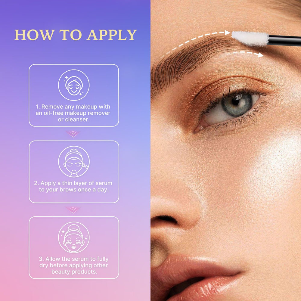 Morning routine featuring VieBeauti serum for everyday brow care.