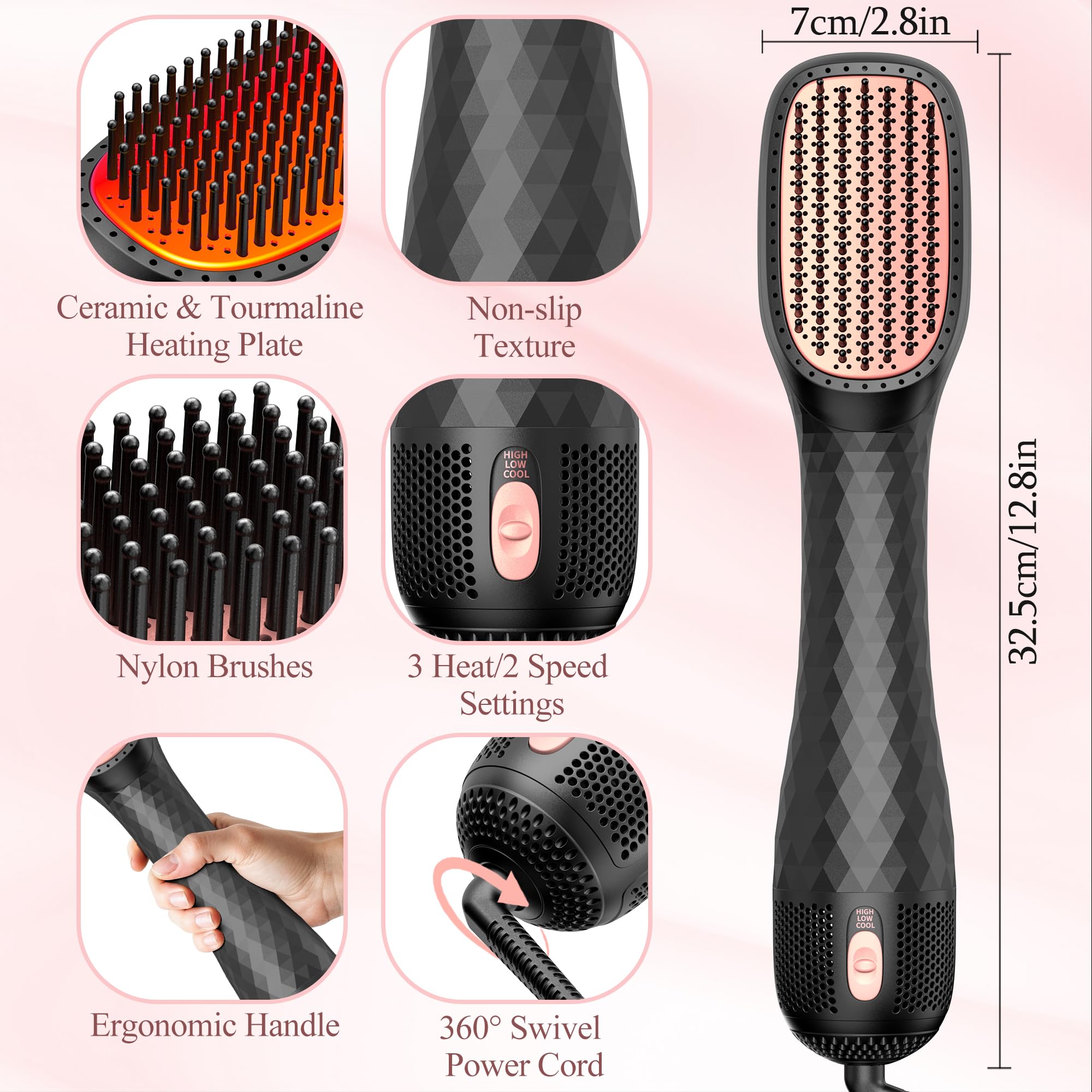 VIGNONY lightweight ergonomic handle for comfortable grip during styling.