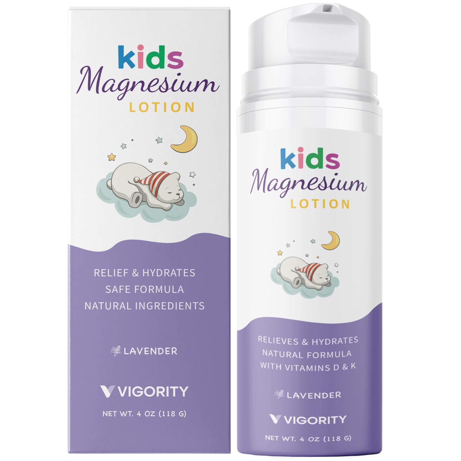 Vigority magnesium lotion for kids at bedtime with lavender promotes calm and restful sleep.