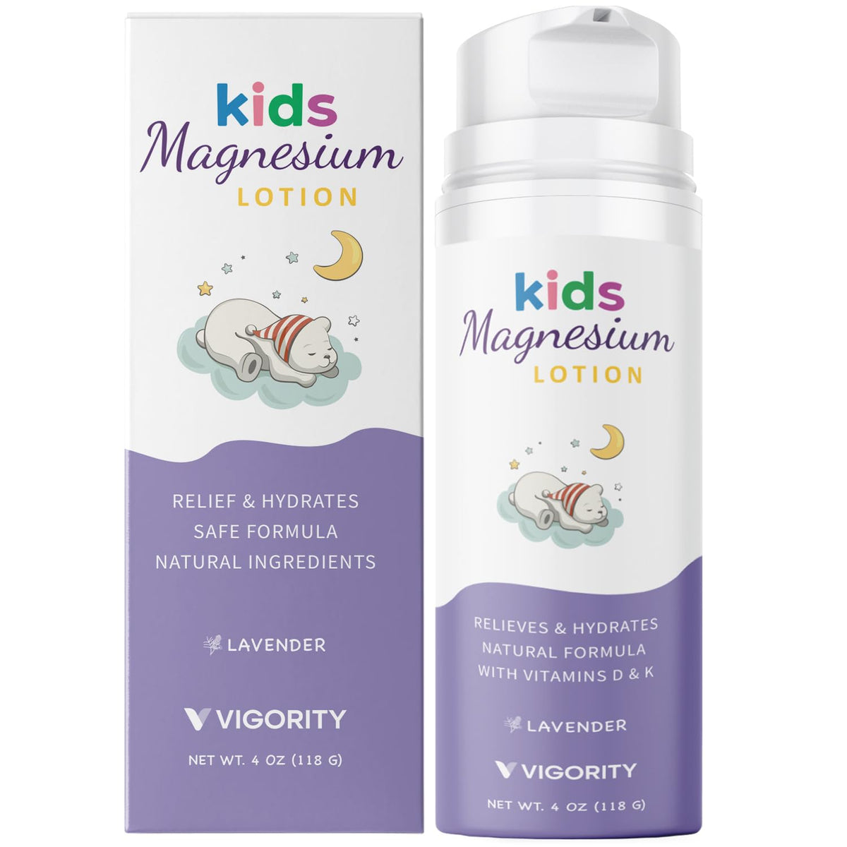 Vigority magnesium lotion for kids at bedtime with lavender promotes calm and restful sleep.