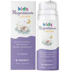 Vigority magnesium lotion for kids at bedtime with lavender promotes calm and restful sleep.