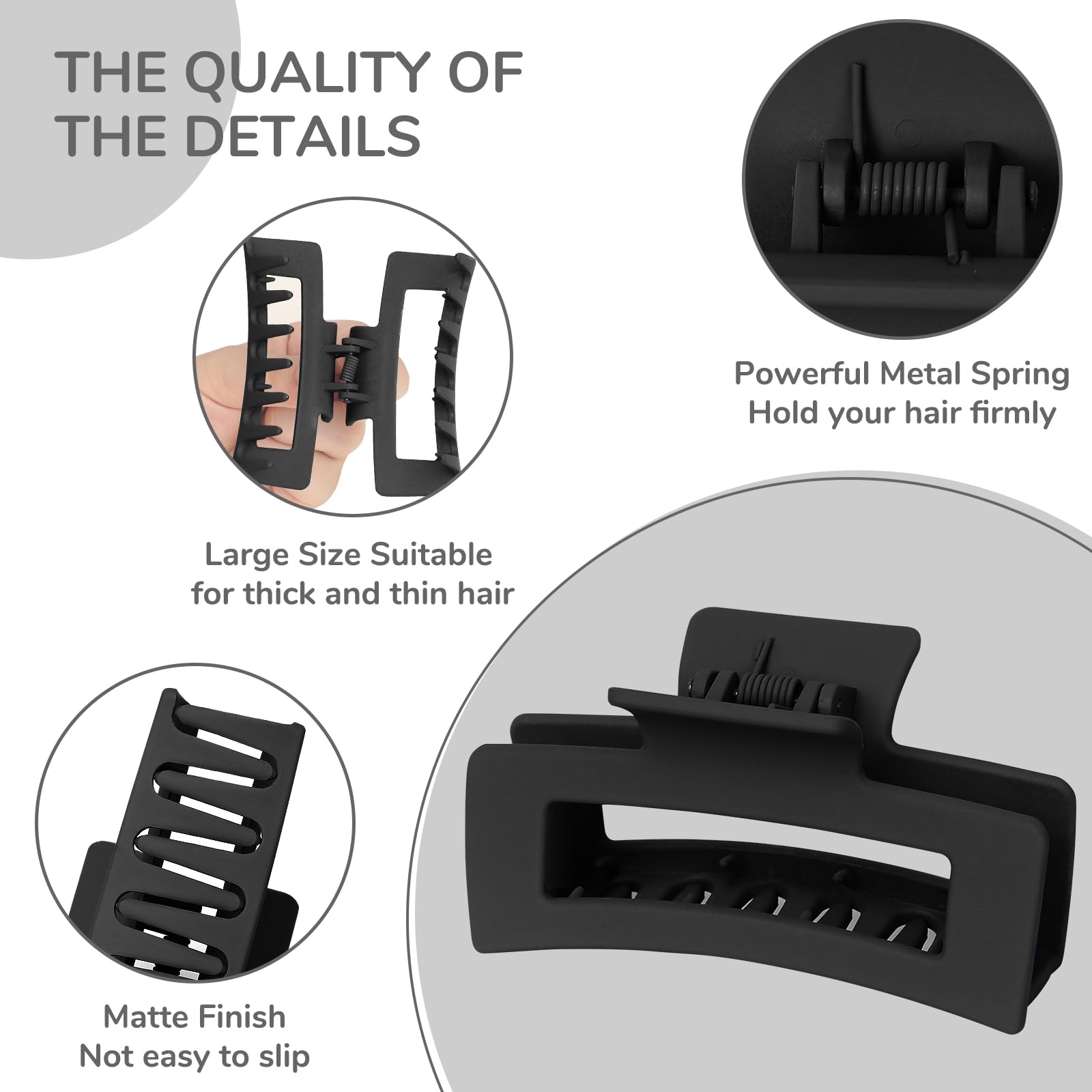 Vigorpace matte finish anti-slip clip helps keep hair in place.