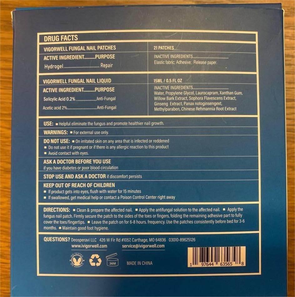 Empaque del set VigorWell con todo lo necesario para el tratamiento.