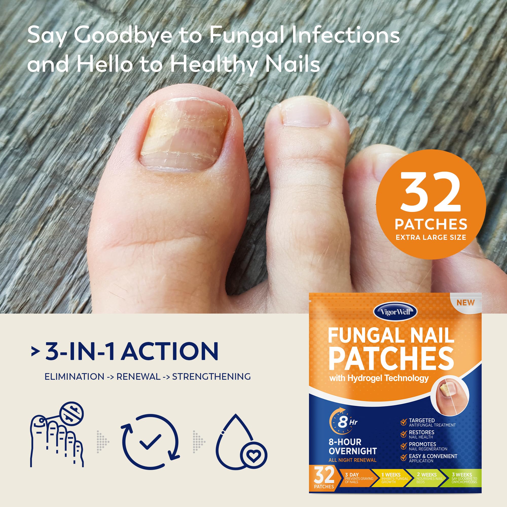 VigorWell parches de uñas, 32 unidades, para reparación y fortalecimiento diario.