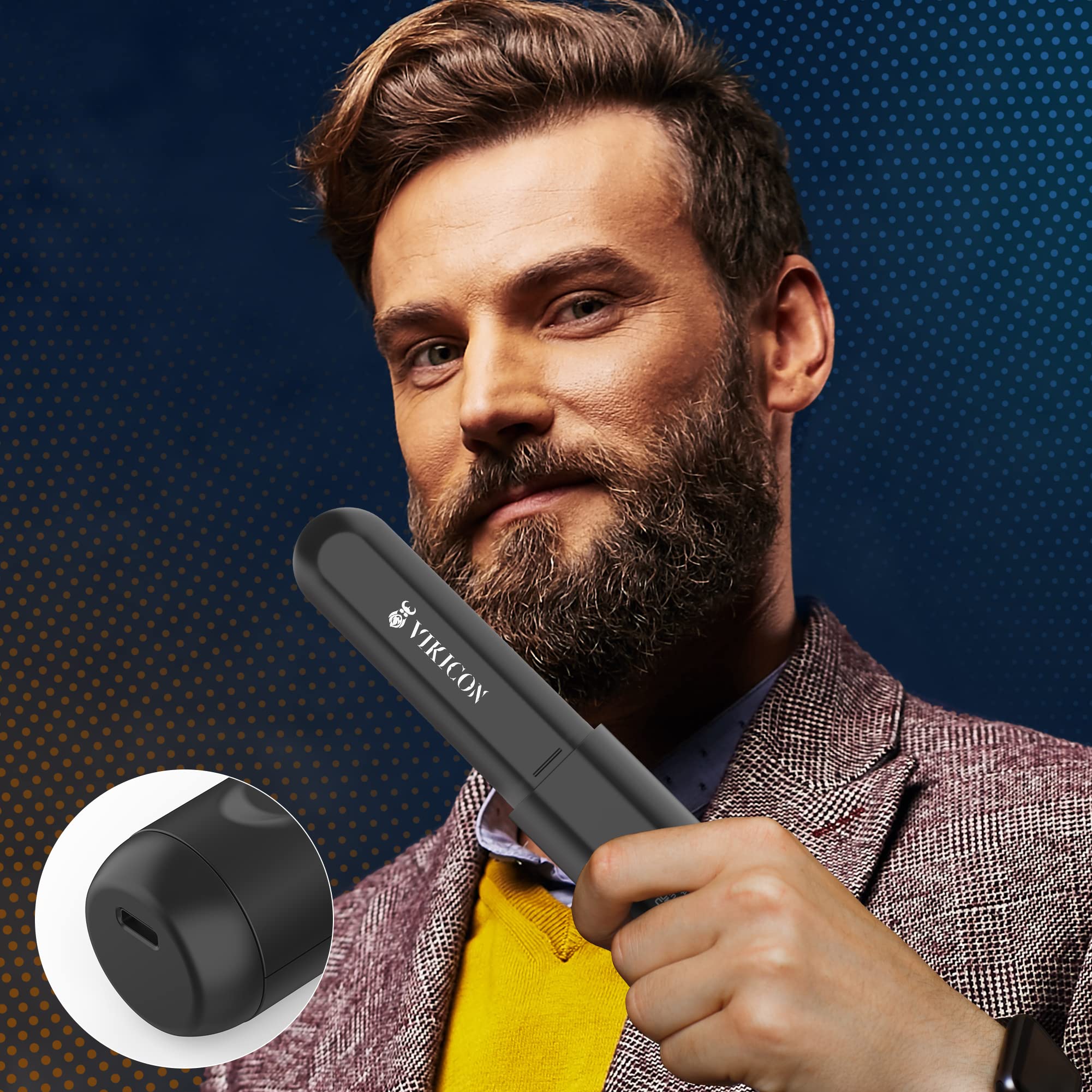 VIKICON Beard Straightener with 4000mAh battery powering up to 30 minutes of styling.