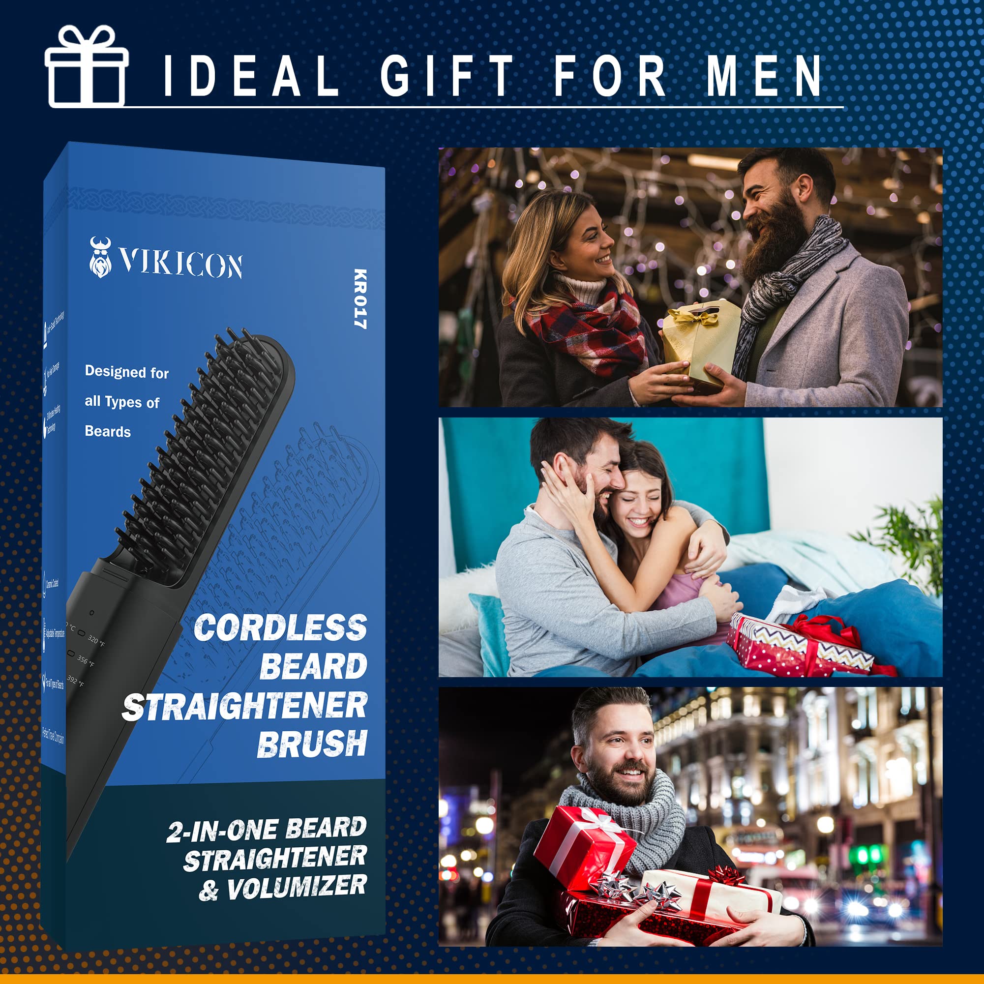 VIKICON dual-action comb helps beard and hair with gentle heat.