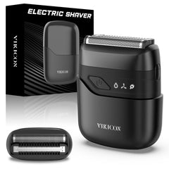 VIKICON electric foil shaver front view showing compact design and floating blades for precision