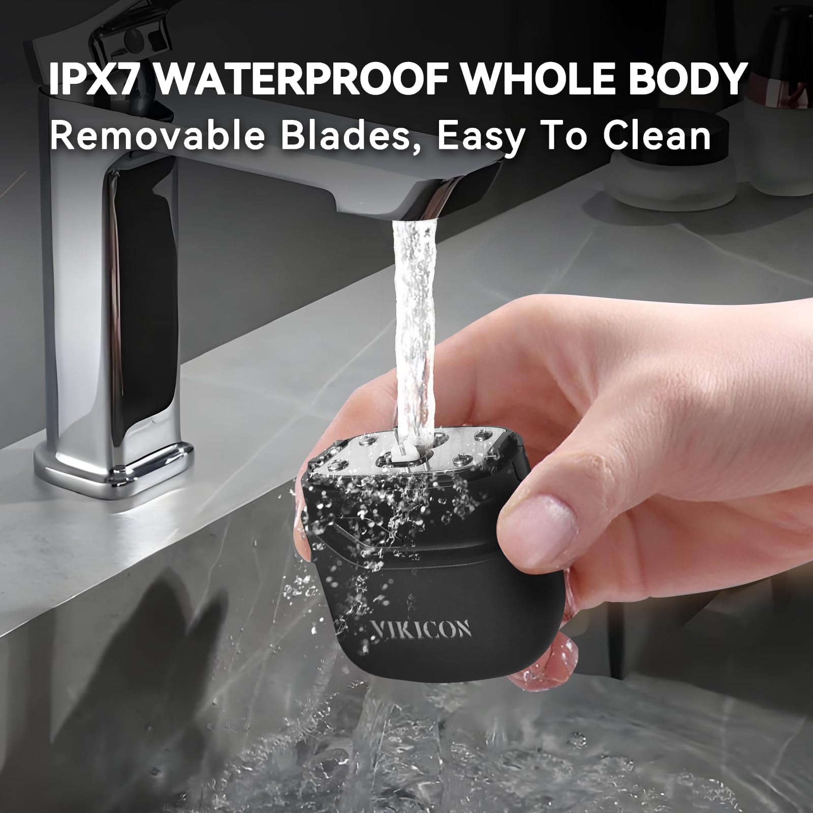VIKICON shaver with IPX7 waterproof rating for dry or wet use