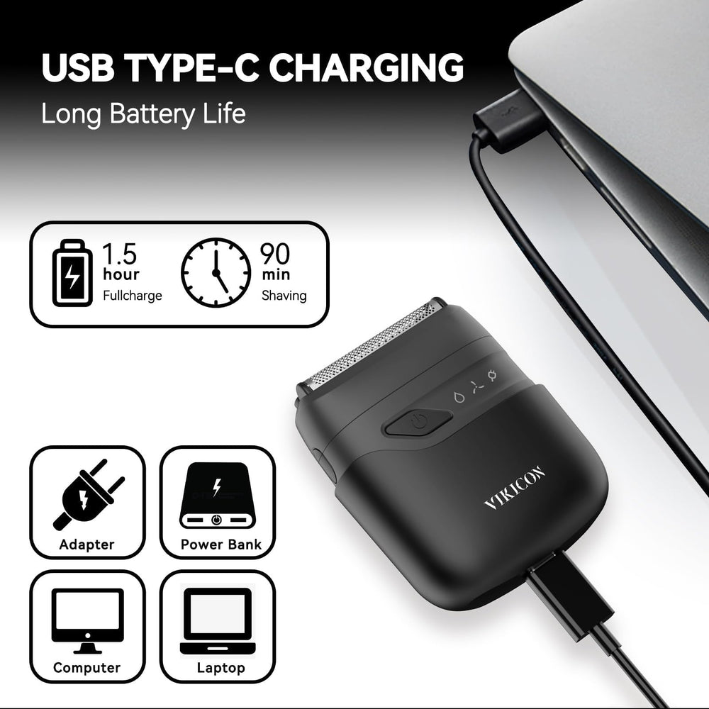 VIKICON shaver USB-C charging port for fast power on the go