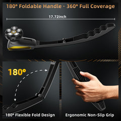 VIKICON Groomer extended 180-degree foldable handle reaches shoulders and lower back.