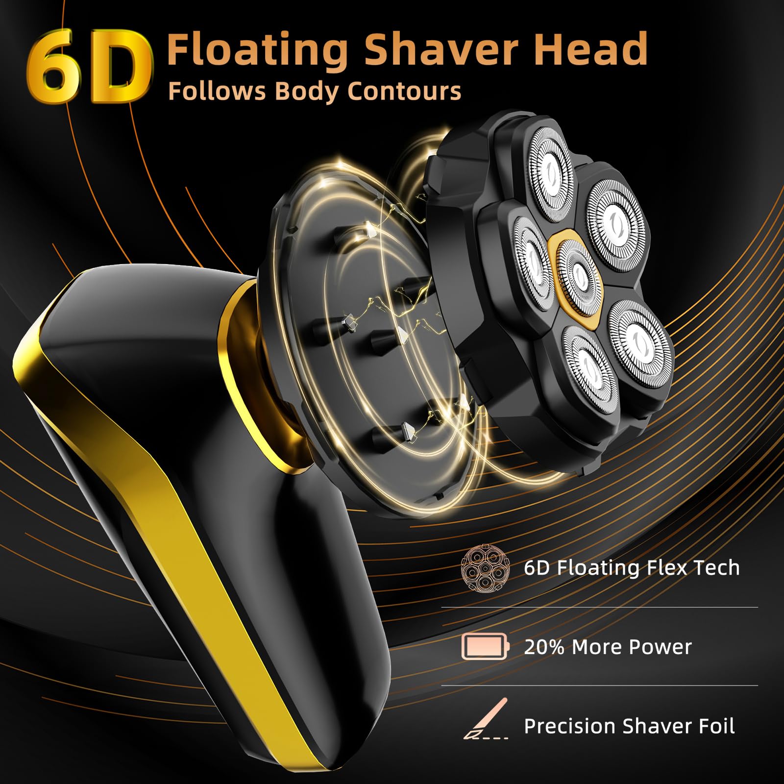 VIKICON Groomer 6D 360-degree floating head follows contours for comfortable shaving.