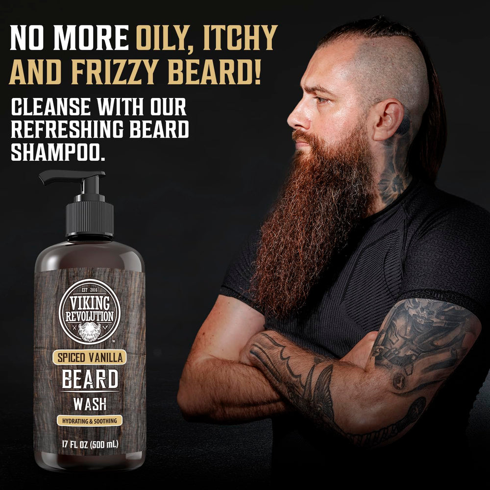 Viking Revolution 17oz bottle showcases beard care in durable packaging.
